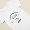 Personalized Dog Name Baby Onesie® | Love & Protected By Onesie® and Dog Name Bib | Baby Shower Gift for Newborns, Dog Owner Baby Gift