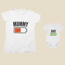 Mum & Baby Battery - Matching Mother and Baby Gift Set, Bodysuit and Mum T-Shirt, Perfect Gift for Mummy - White
