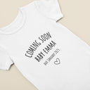 Personalised Baby Grow Vest Pregnancy Announcement Coming Soon Surname Due Date Pregnancy gift Reveal Baby Gift