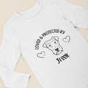 Personalized Dog Name Baby Onesie® | Love & Protected By Onesie® and Dog Name Bib | Baby Shower Gift for Newborns, Dog Owner Baby Gift