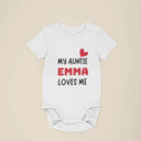 Personalised My Auntie Loves Me Vest Bodysuit, Baby Bib, Baby Vest | Custom Name Baby Gift, Funny Baby Grow, Unique Personalized Baby Suit