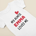 Personalised My Auntie Loves Me Vest Bodysuit, Baby Bib, Baby Vest | Custom Name Baby Gift, Funny Baby Grow, Unique Personalized Baby Suit